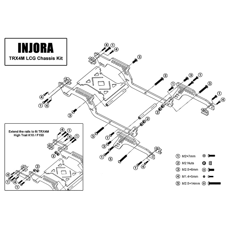 Traxxas トラクサス ユニバーサル LCG シャーシ フレーム キット 1/18 TRX4M用 INJORA