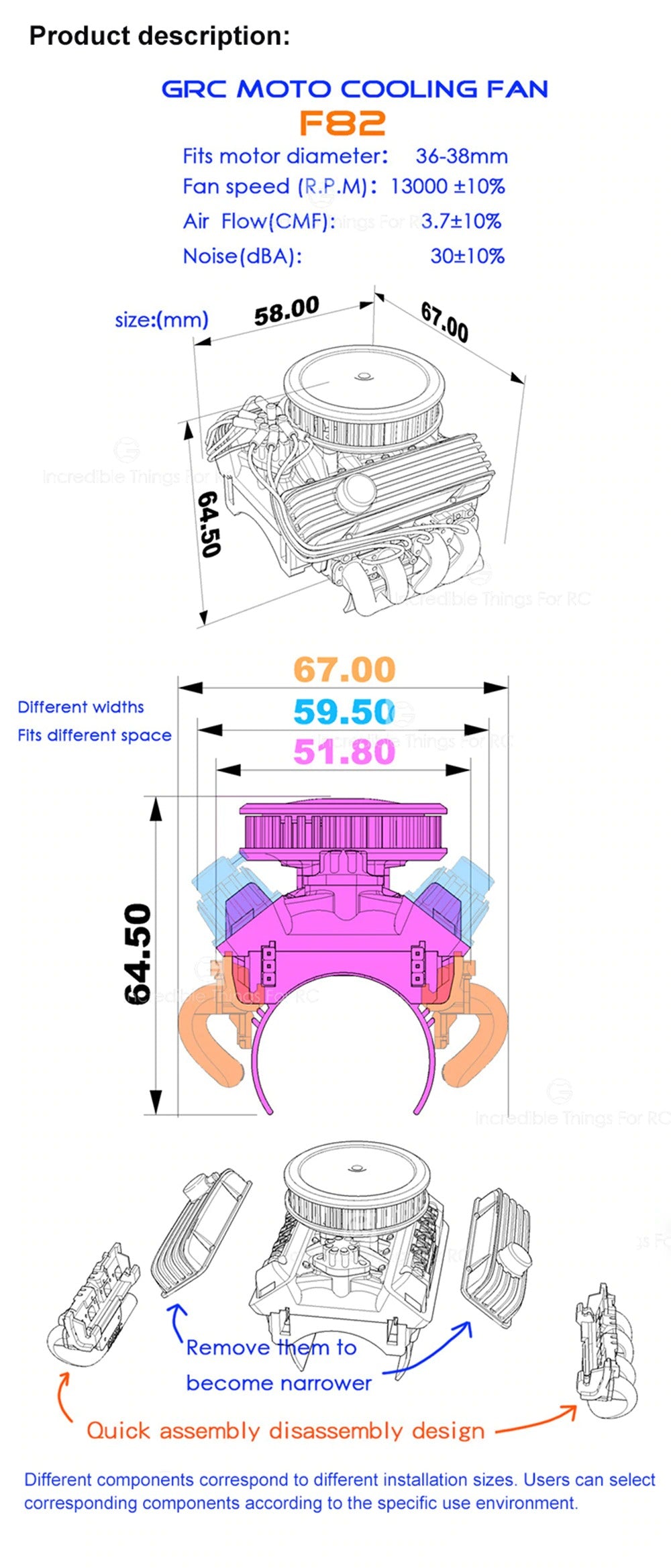 Traxxas トラクサス 1/10 TRX4 モーター冷却ファン 模擬エンジンF82